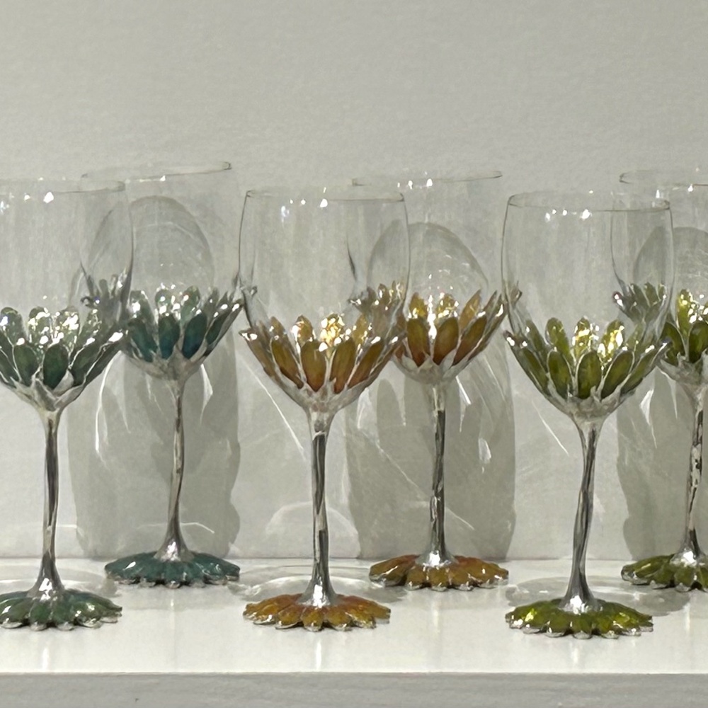 Unique deco-style enamel wine glasses